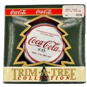 1990 Coca Cola Polar Bear Coke Christmas Tree Ornament Bottle Cap Design Vintage